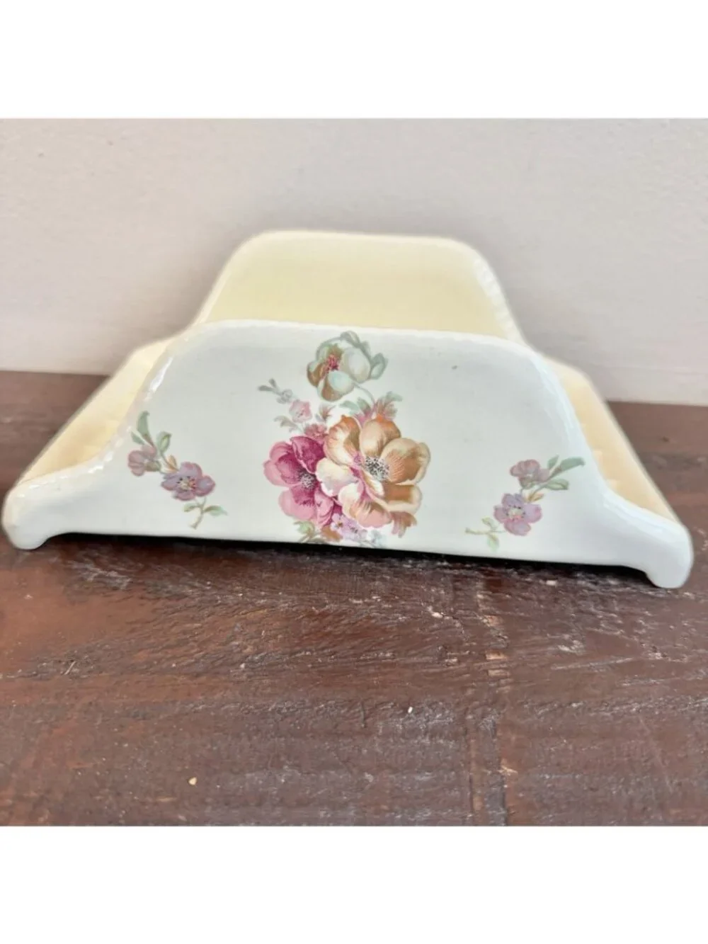 VTG Athena California Ceramic Pottery Napkin Towel Holder Floral Design 8